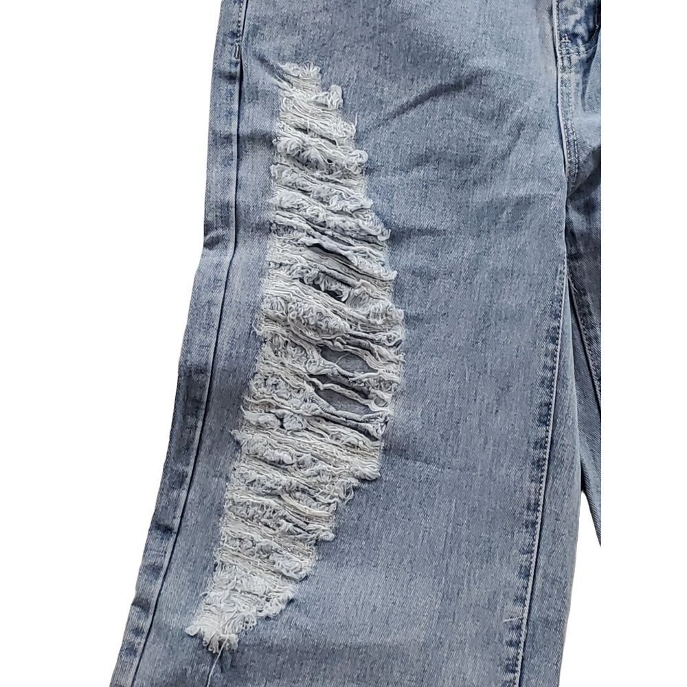 Shein Large 8/10 Crescent Shaped Distressing Light Wash Jeans Blue - Picture 5 of 9